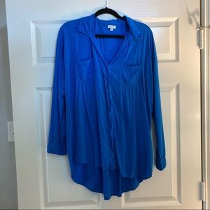 Splendid royal blue button up tunic blouse size L